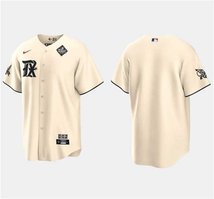 Mens Texas Rangers Blank Cream 2023 World Series City Connect Stitched Baseball Jersey Dzhi